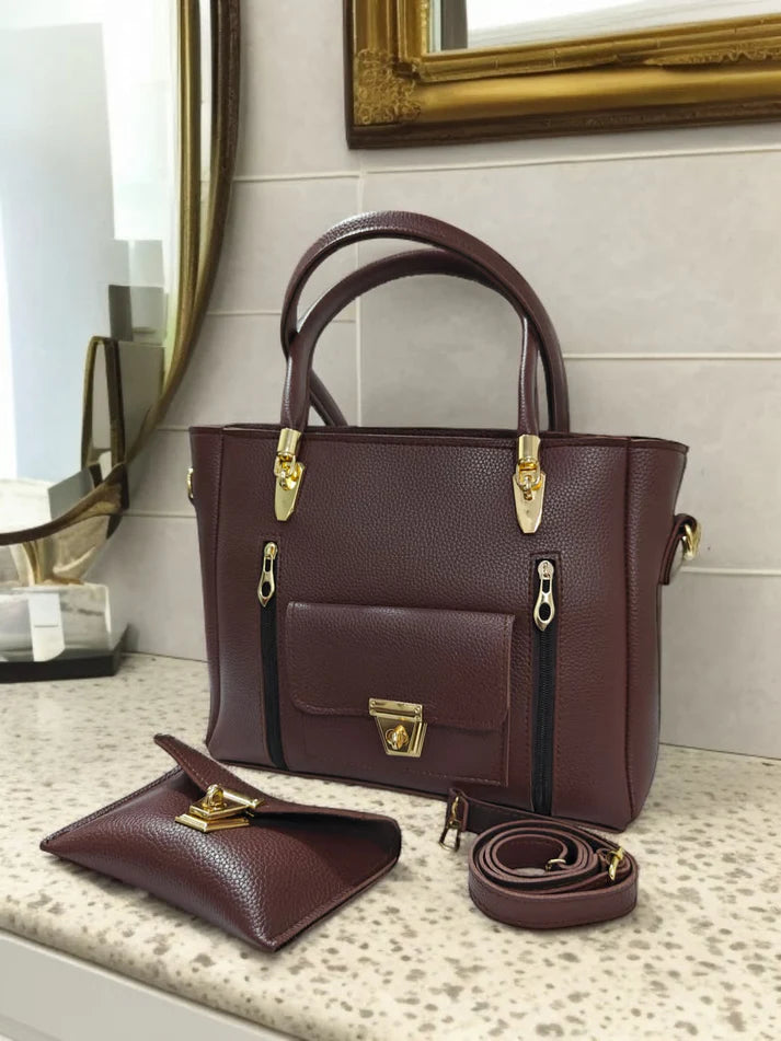 Divine Double Zipper Handbag 2pcs Set – Glamthic Pakistan