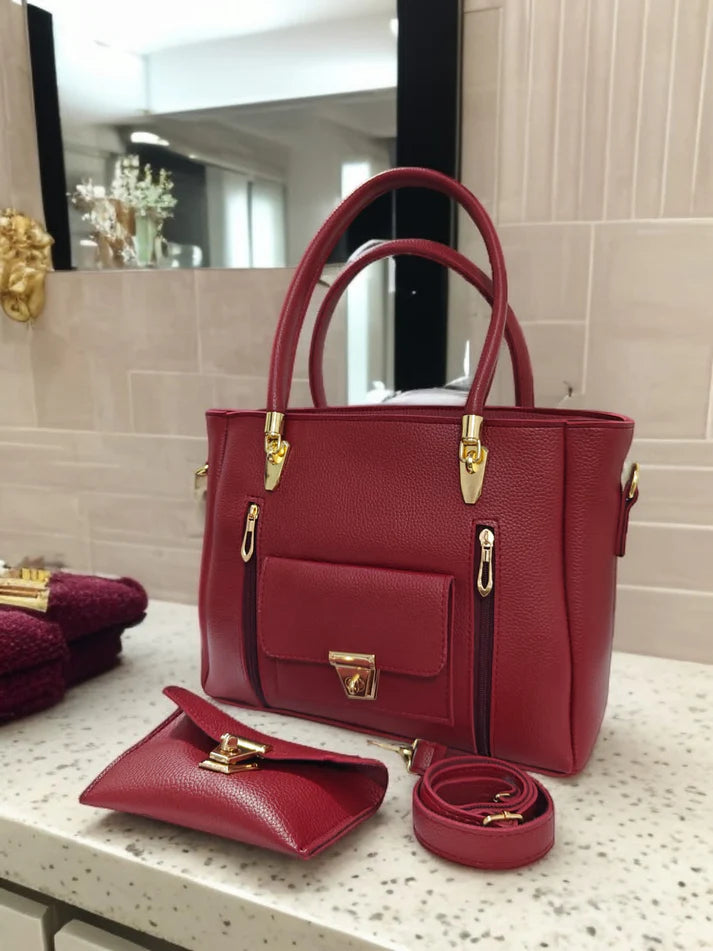 Divine Double Zipper Handbag 2pcs Set – Glamthic Pakistan